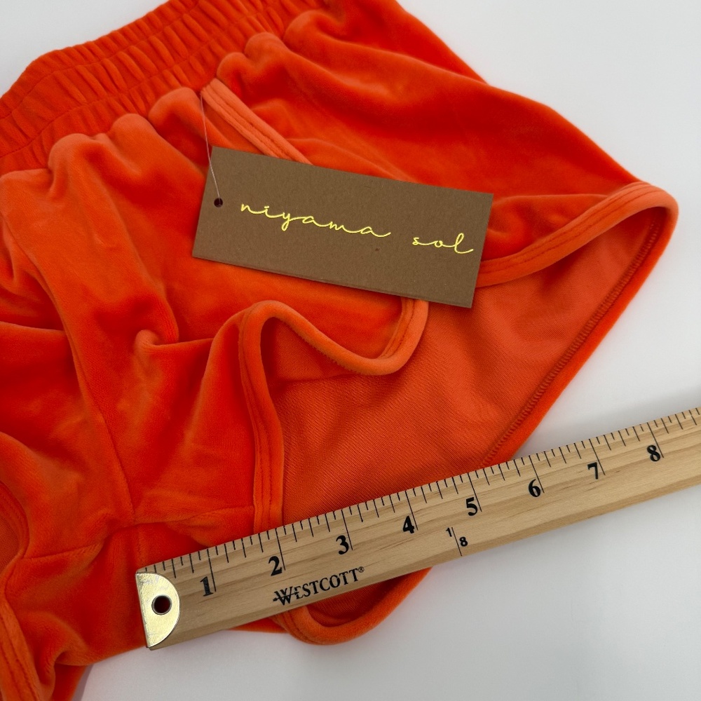 Niyama Sol Shorts Women Medium NEW Orange Velour Elastic Pull On Comfy Retro 90s - Picture 8 of 9